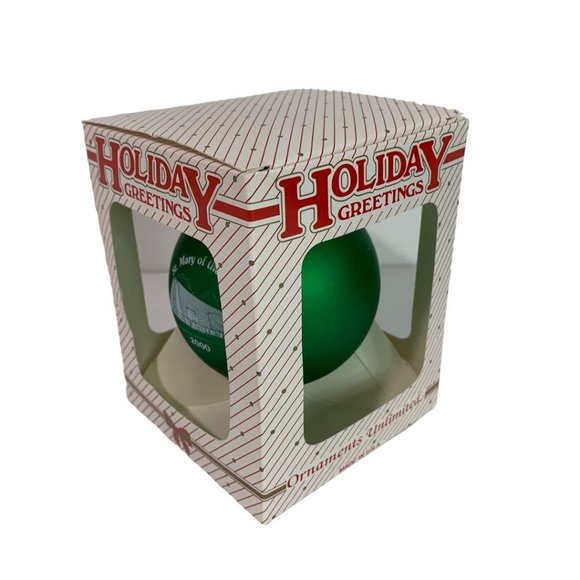St. Mary of the Lakes 2000 Holiday Ornament Green Glass Ball - Picture 6 of 6